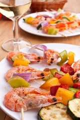 vegetable and shrimp kebabs