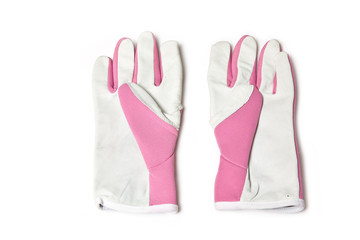 ladies gardening gloves isolated on a white studio background.