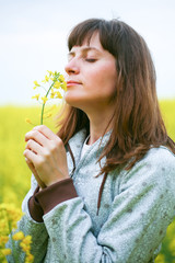 Beauty woman in flower field