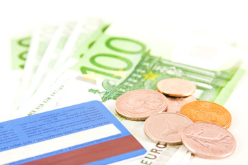 Euro money, coins and credit card