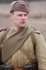 Soviet soldier of WW2. Reenacting. Kiev,Ukraine