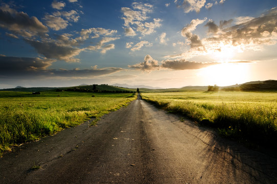 Long Straight Road Middle Of Rural Area