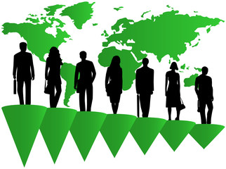 Illustration of people, graph and map