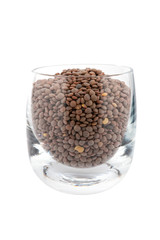 pardina lentils in glass, white background