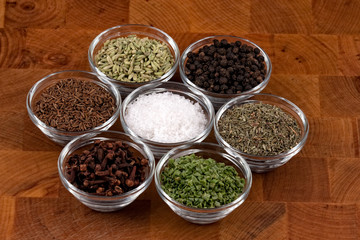 indian spices on wooden table