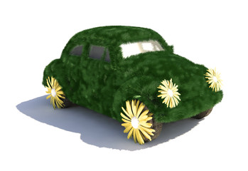 Funny green car  - ecological transport concept
