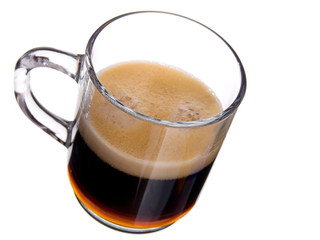 glass cap coffee with foam on white background