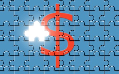 Dollar sign on a puzzle with missing piece