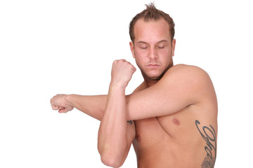 workout guy stretching