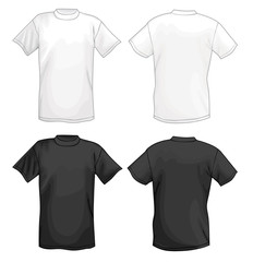 White and black vector T-shirt design template (front & back)