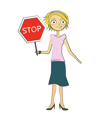 femme panneau stop