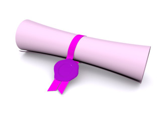 diploma in scroll on white. 3d