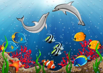 Foto op Plexiglas Onderwaterwereld met dolfijnen en tropische vissen © Vanessa