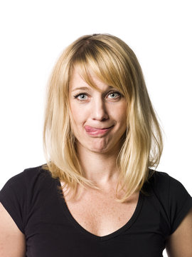 Blond woman making a grimace