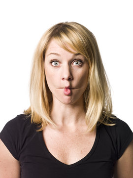 Blond woman making a funny face