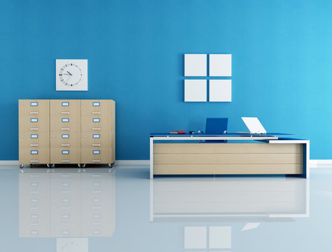 blue office interior - rendering