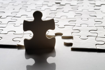 Leadership. Assempled puzzle with one piece out