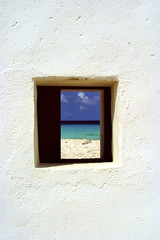 View of Caribbean through hut window