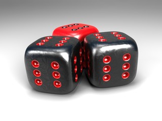 three dice all six