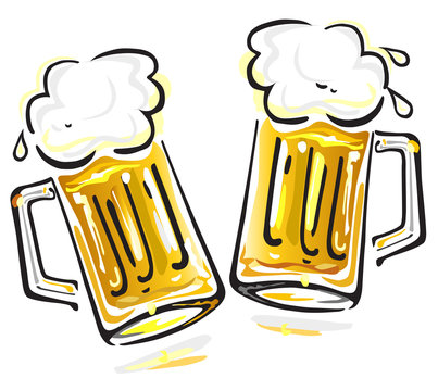 Vector illustration of two beer mugs
