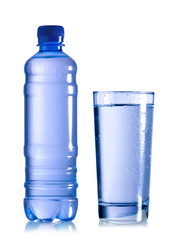 glass of water with bottle
