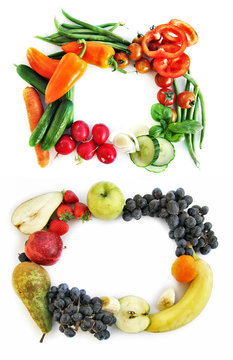 two frames form vegetables and fruits