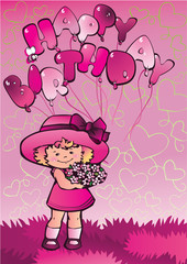 Beautiful little girl and set of balloons
