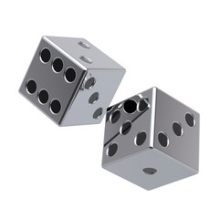 Two chrome dices isolated on white.