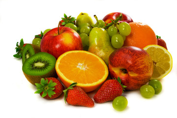 Fresh juicy fruits isolated on white