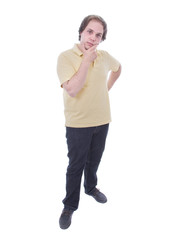 young casual man full body in a white background