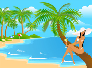 Beautiful young girls on the summer beach
