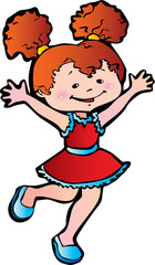 Happy girl on the white background. Happy childhood