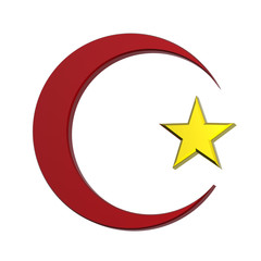 Red and gold Islamic religious sign isolated on white.