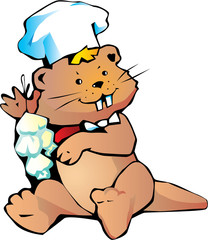 Happy cook beaver with garlic