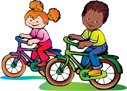 Nice girl and boy on the bikes