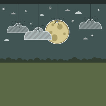 landscape background with clouds and moon decorations