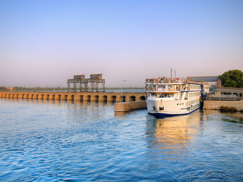 Cruise crossing Esna bridge, Egypt