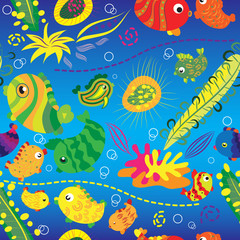 Fototapeta na wymiar Seamless background with tropical fish