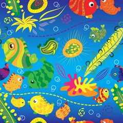 Selbstklebende Fototapeten Nahtloser Hintergrund mit tropischen Fischen © Nobilior