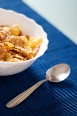 Bowl of crumbly wheat and corn cereal