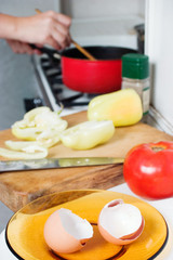 cooking healthy food with lots of vegetables