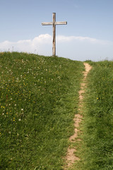 path leads to wooden cross