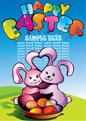 two easter bunnies with sample text