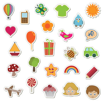 Collection of  vector childrens clipart stickers isolated on white