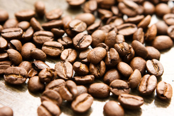 Coffee beans on brown table