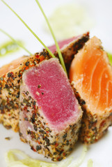 grilled tuna fish and salmon