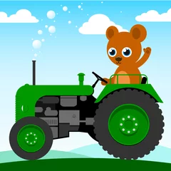 Dekokissen Süßer Bär, der einen alten Traktor fährt © Adrian Niederhäuser