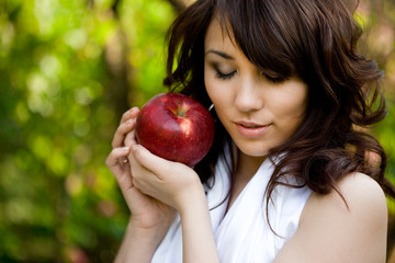 wonderful girl with red apple