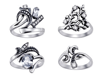 Rings  with diamonds isolated on white background