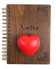 wooden notes book with red heart